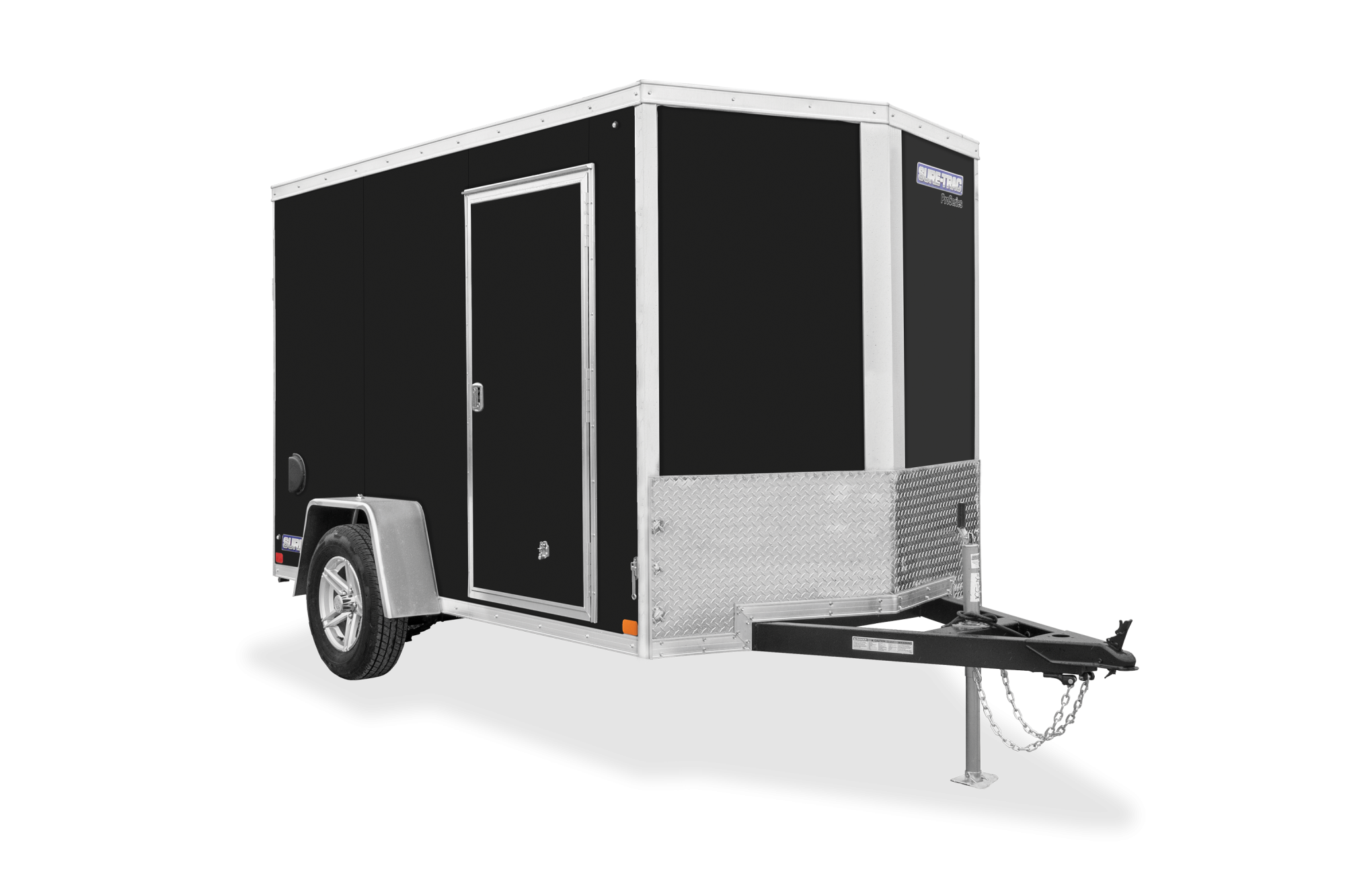 Sure-Trac | 5' & 6' Wide Pro Series Wedge Front Enclosed Trailer | Image | Front view, tilted, Black Single Axle Pro Series Wedge Front Enclosed Trailer