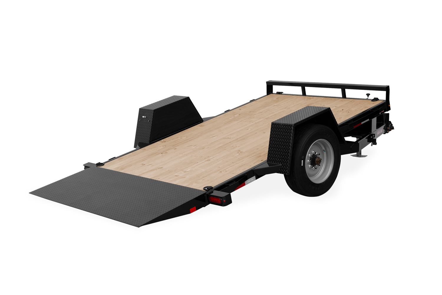 Wide view from the rear of the Sure-Trac Single Axle Tilt Bed Equipment Trailer