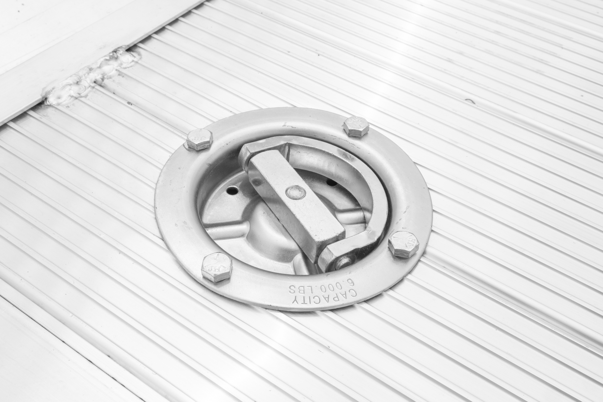 Close-Up of the Recessed D-rings on the Sure-Trac Aluminum Equipment Trailer