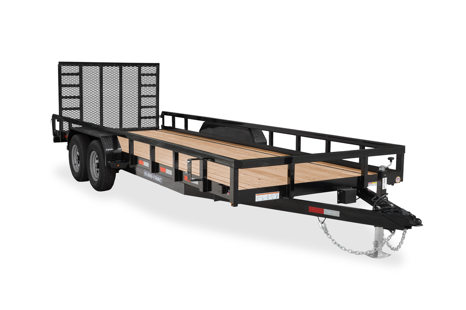 Sure-Trac | Tandem Axle Tube Top Utility | Image | Front side, tilted, 10K Tandem Axle Tube Top Utility with reflective tape, gate up