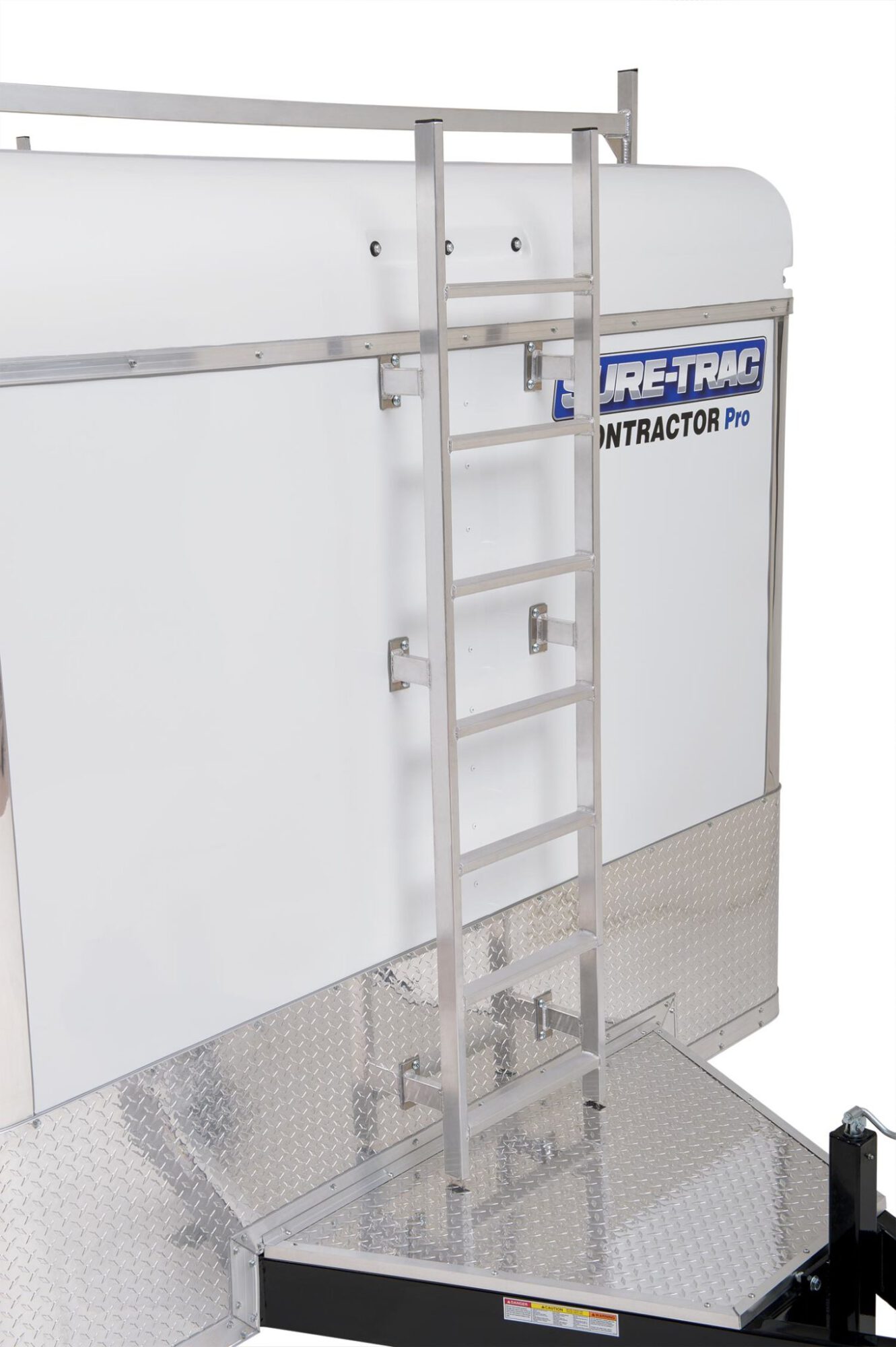 zoomed in view of the side ladder on the contractor pro bullnose enclosed cargo trailer