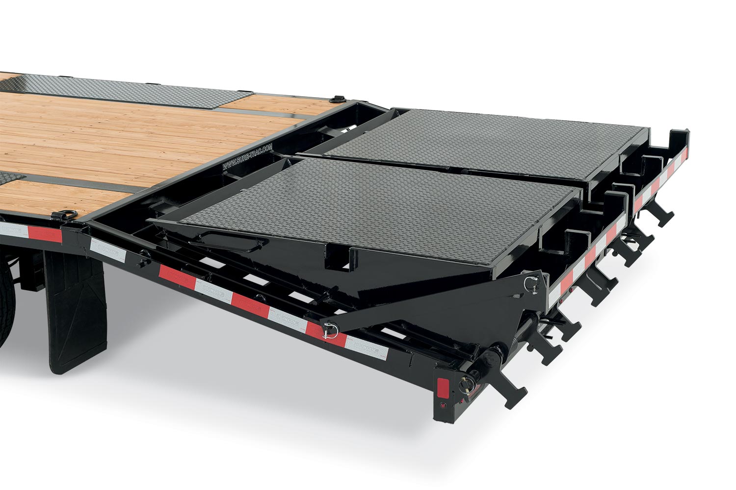zoomed in view of the back ramp on the Heavy Duty Low Profile Beavertail Deckover Trailer