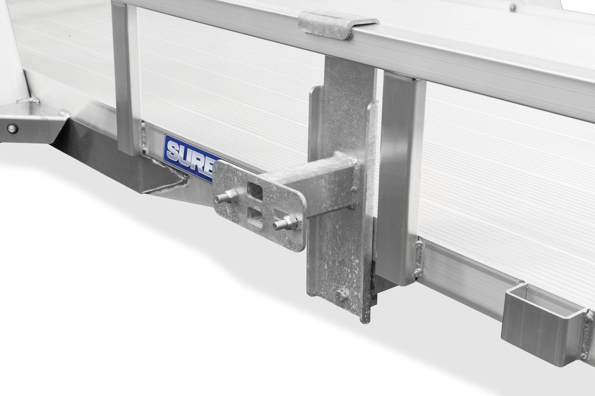 Aluminum Tube Top Utility | Side view, tilted, Single Axle close-up of Spare Tire Carrier