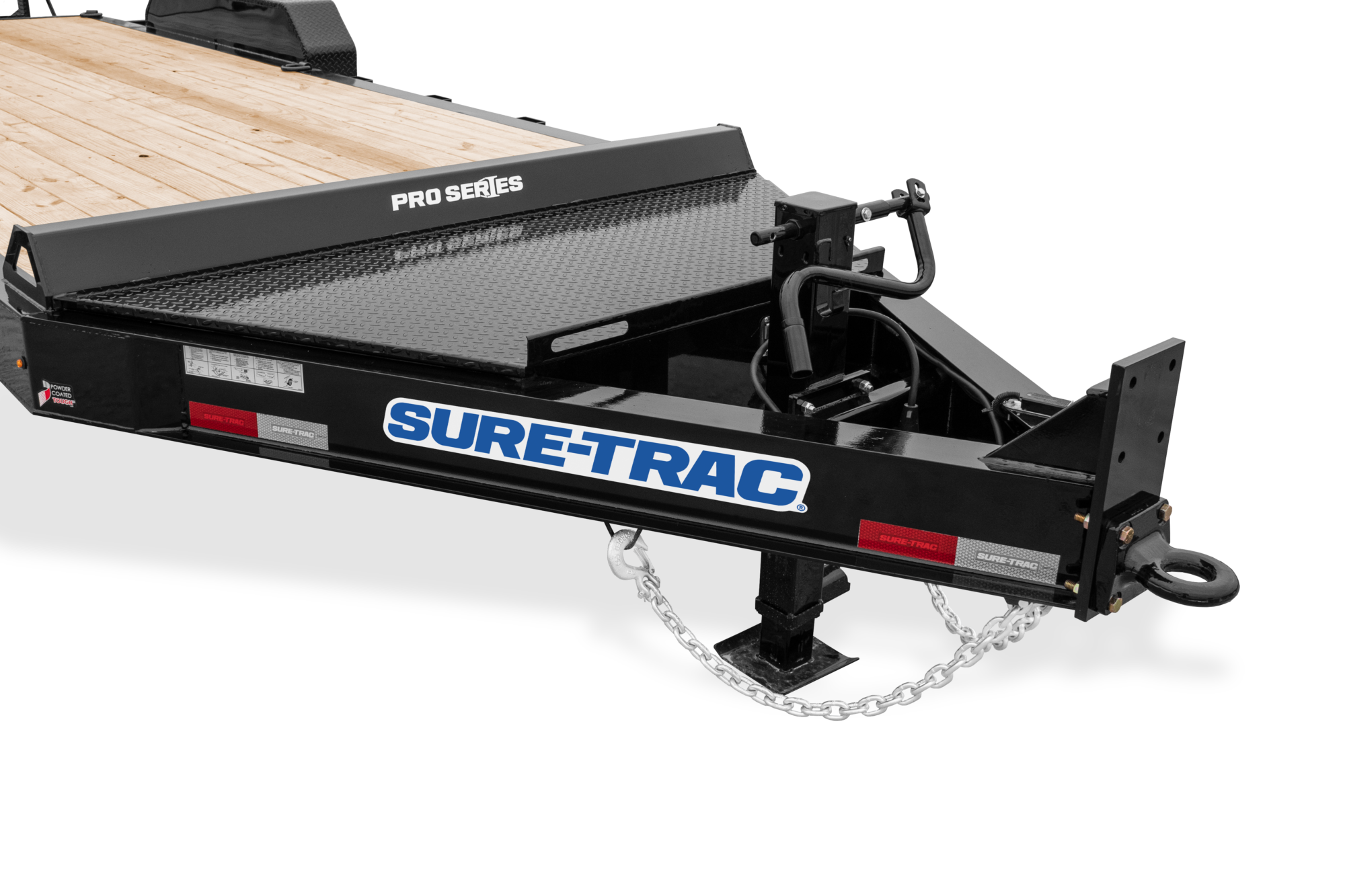 Pro Series Implement | Front view, tilted, Implement with reflective tape, close-up of Tongue