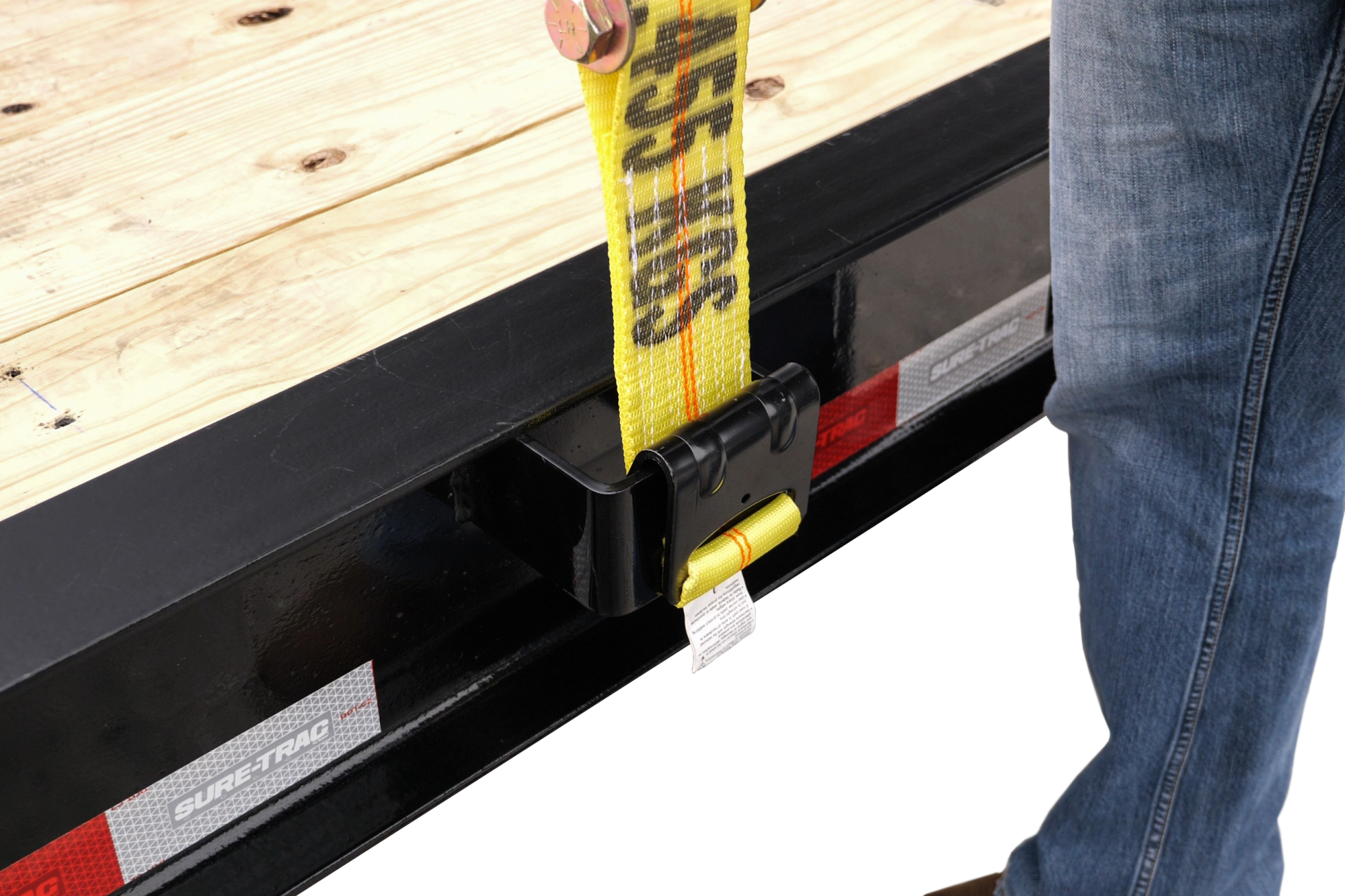 Pro Series Trailer | Side view, tilted, Tilt Bed Trailer with reflective tape, close-up of stake pockets