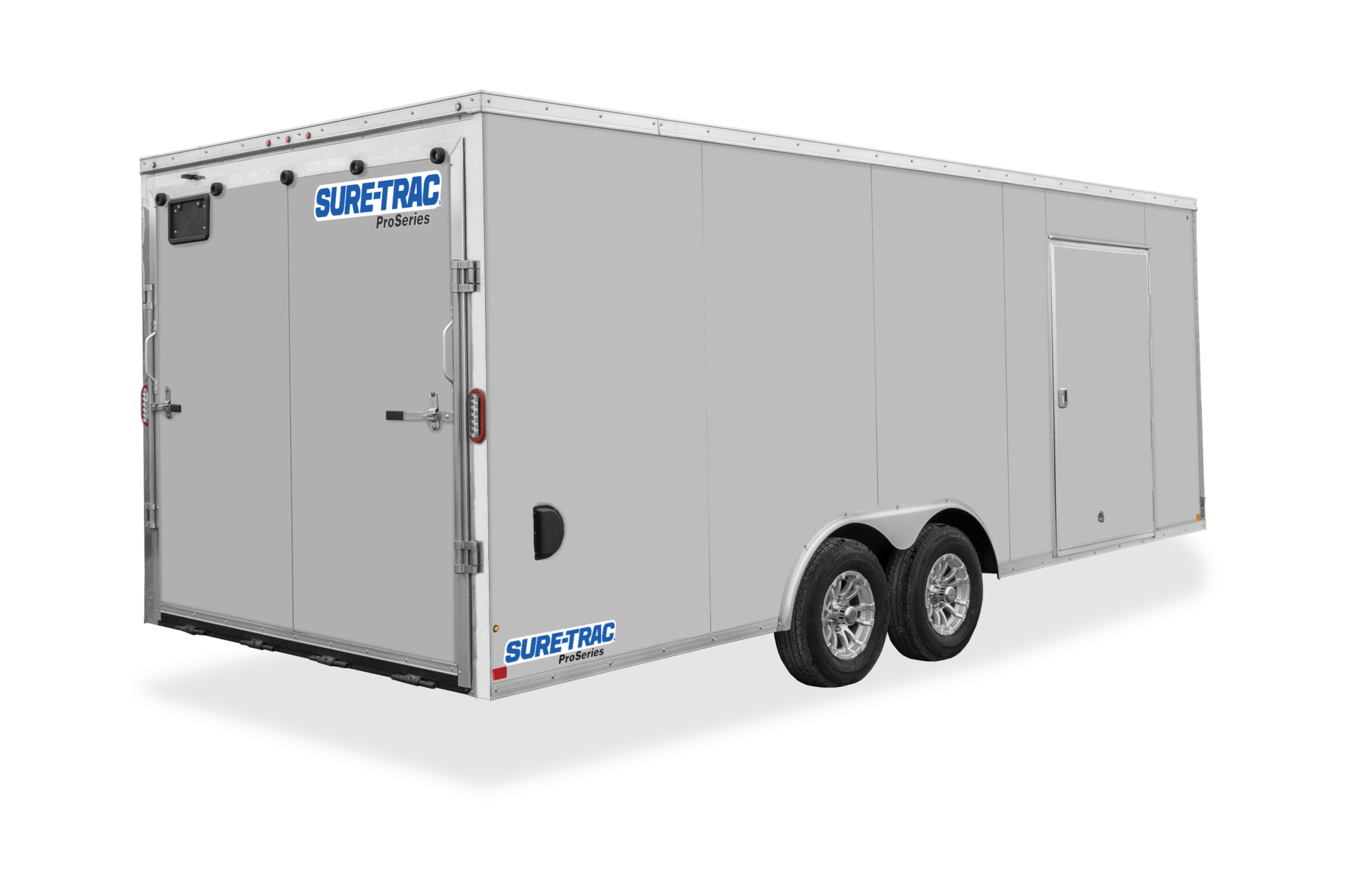 5' & 6' Wide Pro Series Wedge Car Hauler | Rear view, tilted, light gray Single Axle Hauler