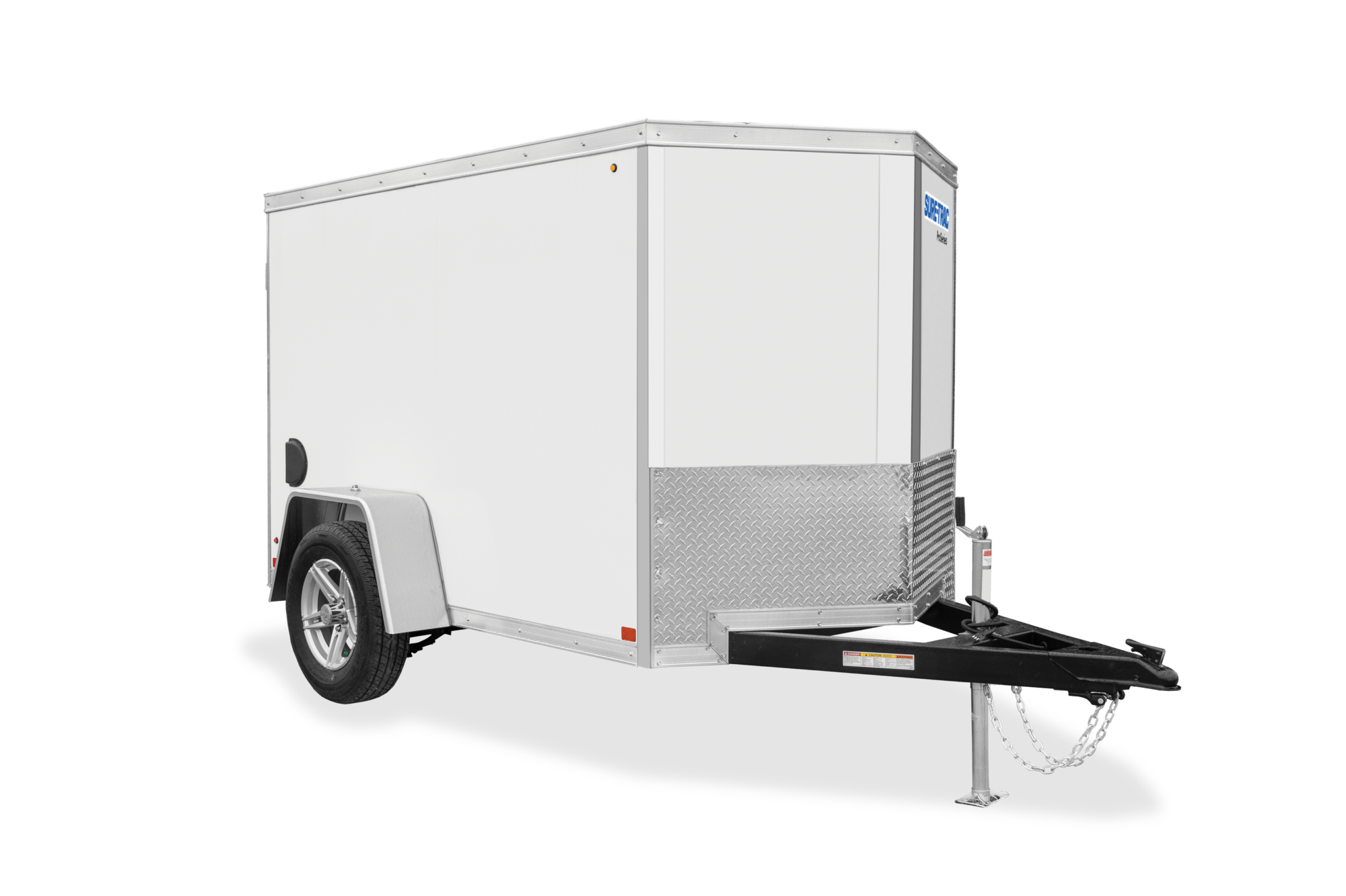 5' & 6' Wide Pro Series Wedge Front Enclosed Trailer | Front view, tilted, white Single Axle