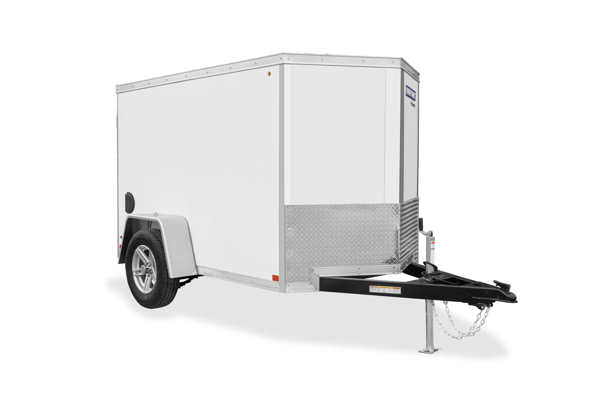 5' & 6' Wide Pro Series Wedge Front Enclosed Trailer | Front view, tilted, white Single Axle