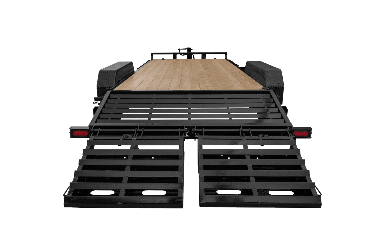 Detail view of the Universal Ramps on the trailer