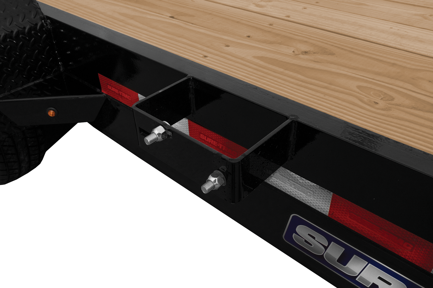 Close-Up of the Spare Tire Carrier on the Sure-Trac Universal Ramp Equipment Trailer